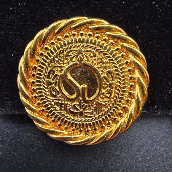 St. Johns Vintage Gold Tone Clip Earrings Coin-Like Twisted Rope Edge Elegant - Picture 2 of 10